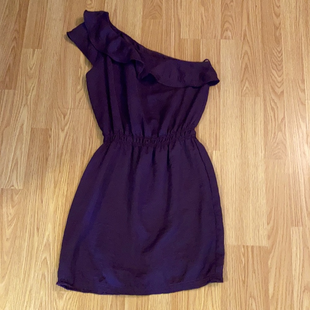 Chelsea and Violet Deep purple off shoulder dress